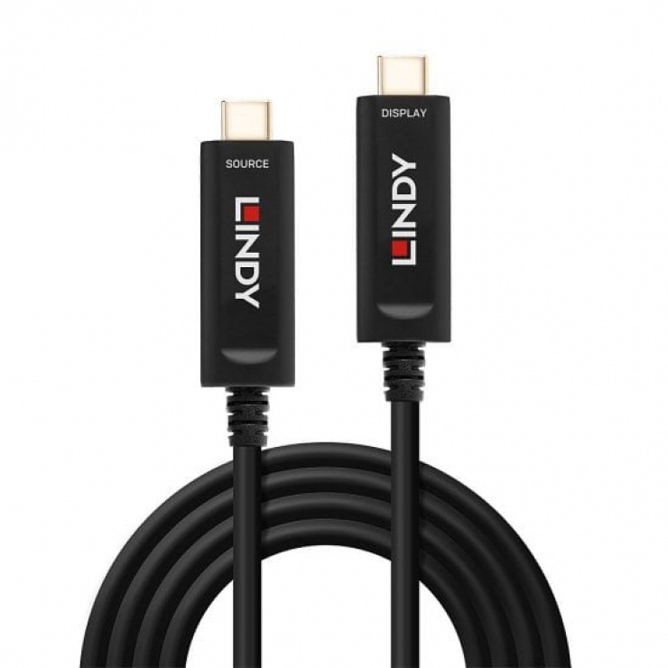 Imagine Cablu video Fibra Optica Hybrid USB-C T-T 15m, Lindy L38503